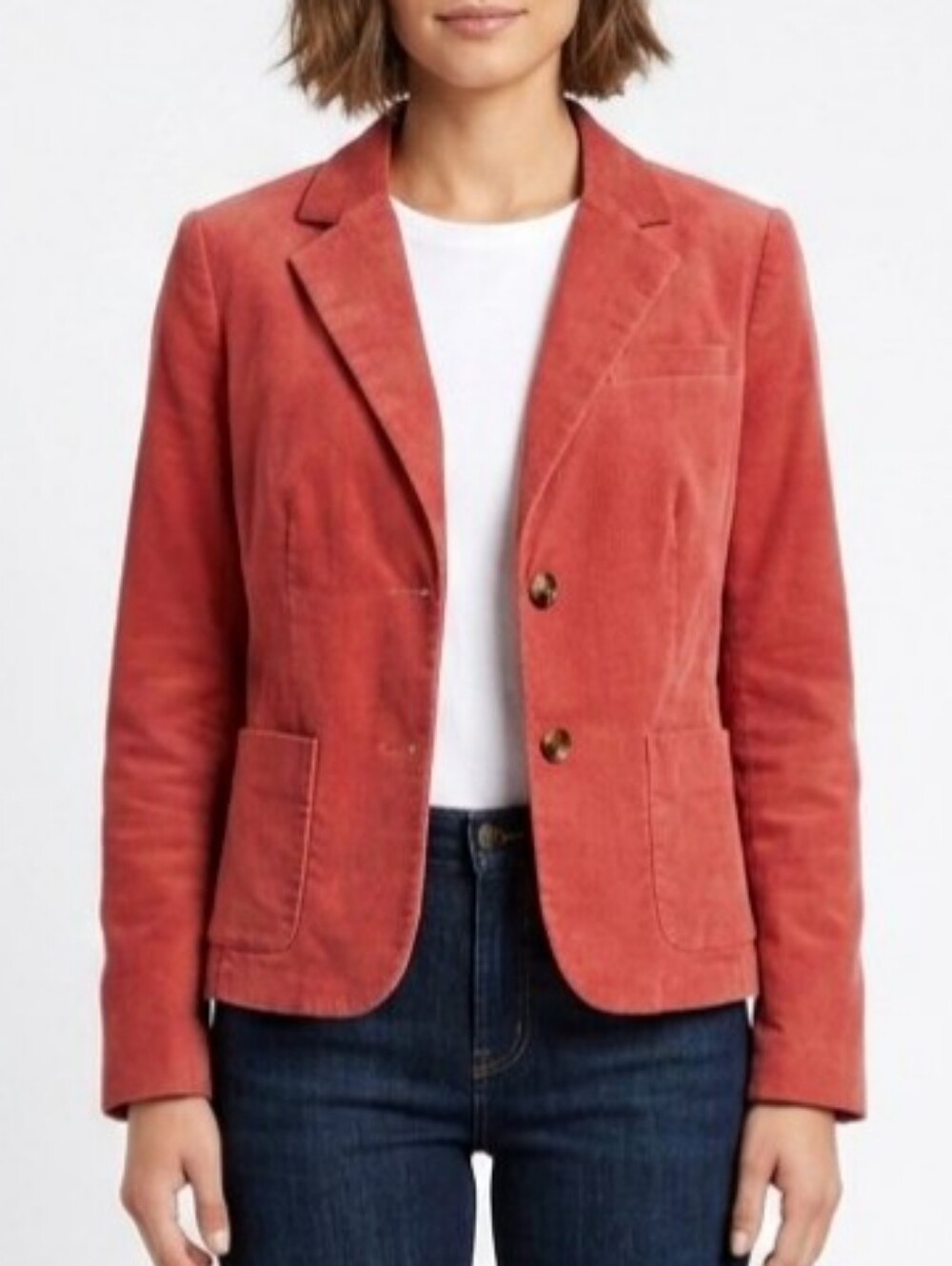 Statements Women's Red Corduroy Blazer Jacket Terracotta Orange Velour Size 10